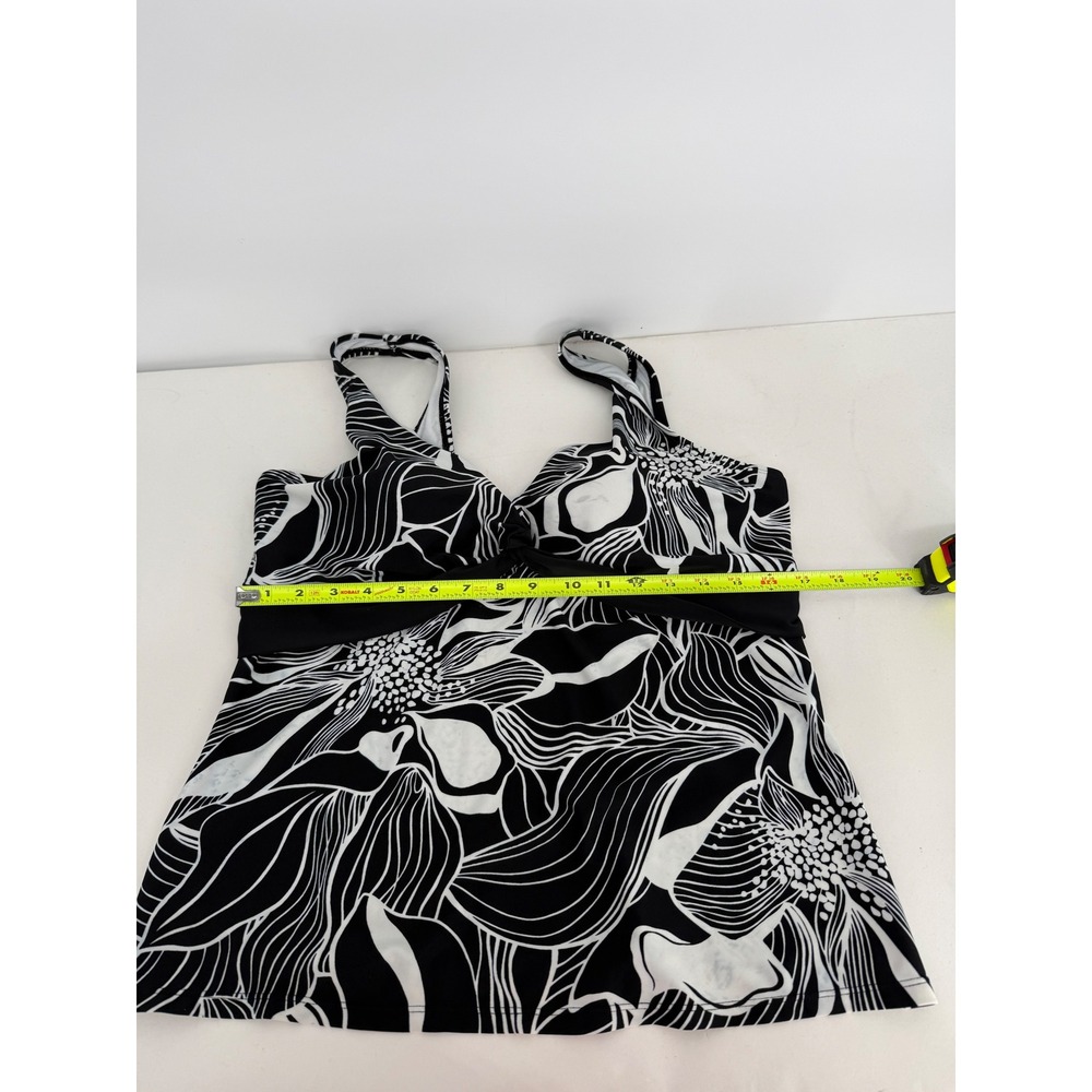 Costa Del Sol Black White‎ Floral Tankini Swim Top Women's Sz 16 Twist Front - Picture 6 of 10